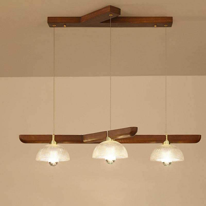 Japanese Semicircle Solid Wood Glass Chandelier
