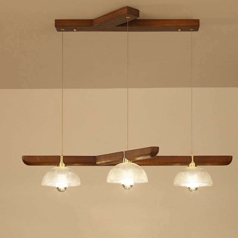 Japanese Semicircle Solid Wood Glass Chandelier