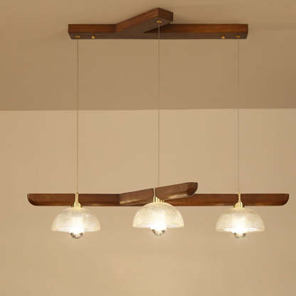 Japanese Semicircle Solid Wood Glass Chandelier