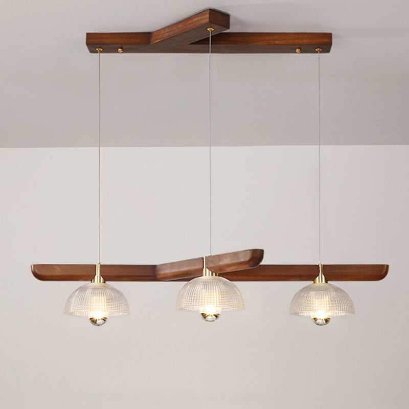 Japanese Semicircle Solid Wood Glass Chandelier