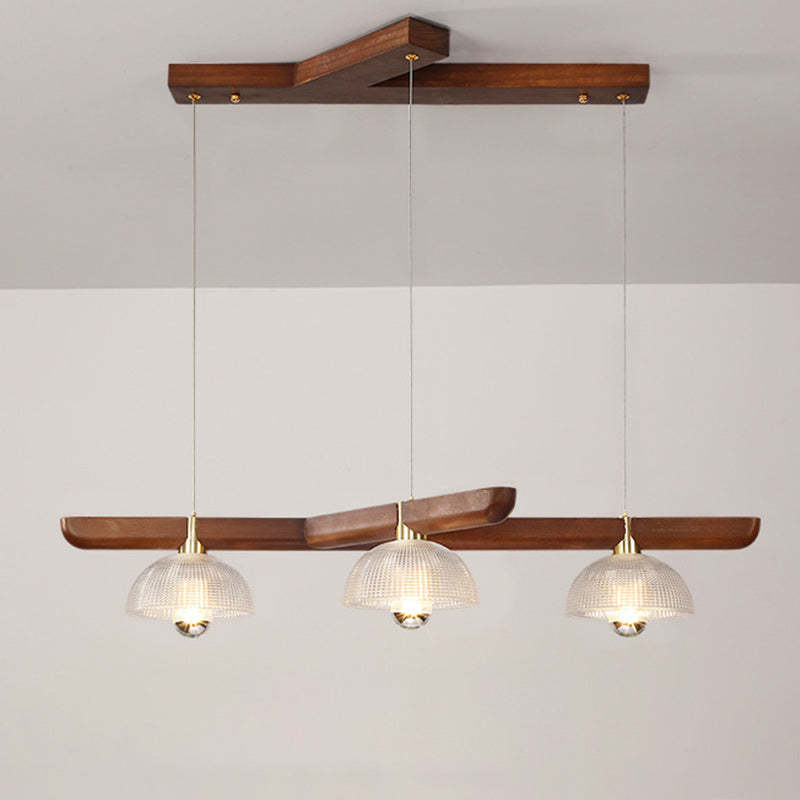 Japanese Semicircle Solid Wood Glass Chandelier