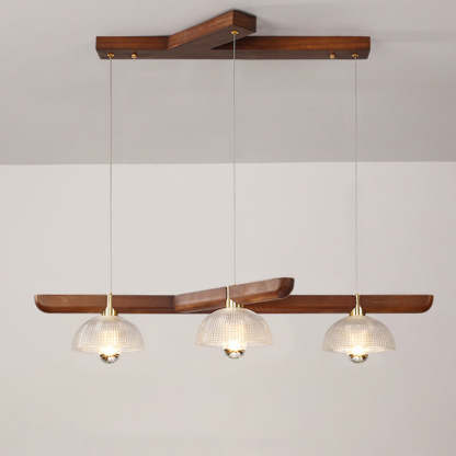 Japanese Semicircle Solid Wood Glass Chandelier