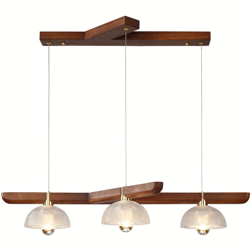 Japanese Semicircle Solid Wood Glass Chandelier