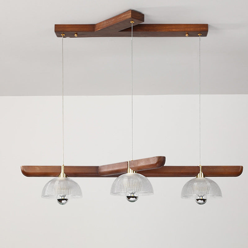 Japanese Semicircle Solid Wood Glass Chandelier