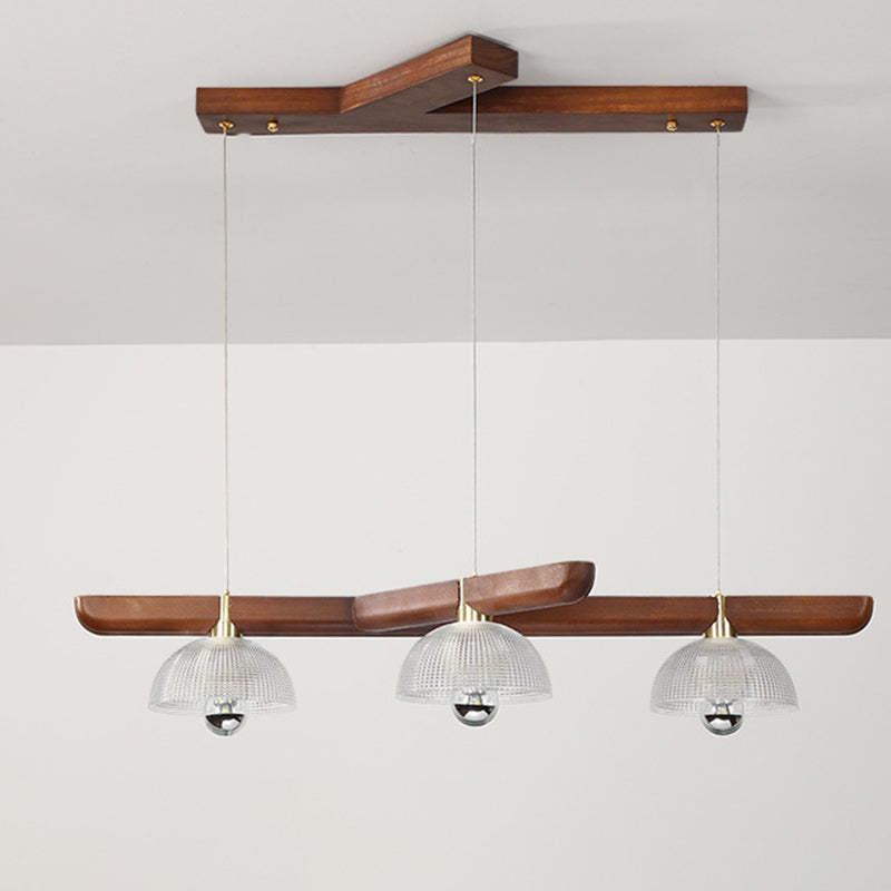 Japanese Semicircle Solid Wood Glass Chandelier