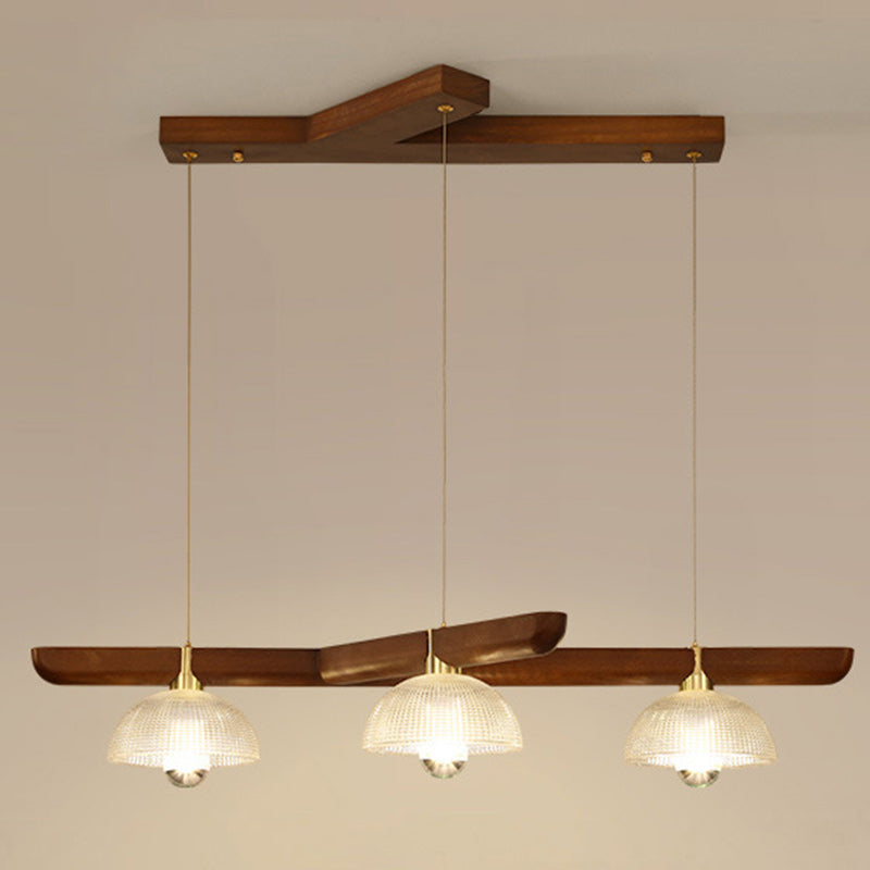 Japanese Semicircle Solid Wood Glass Chandelier