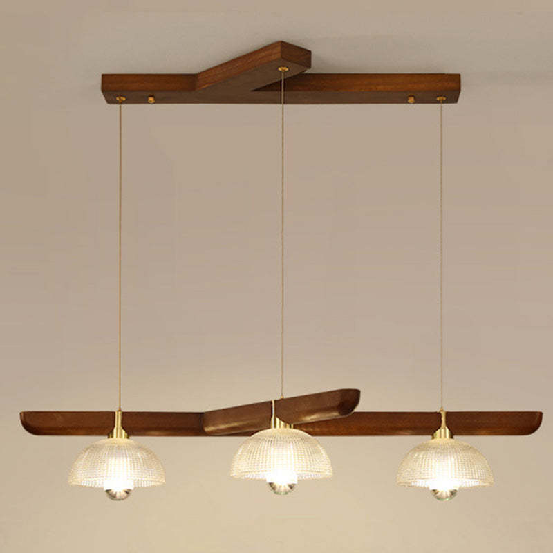 Japanese Semicircle Solid Wood Glass Chandelier