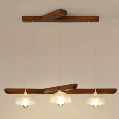 Japanese Semicircle Solid Wood Glass Chandelier