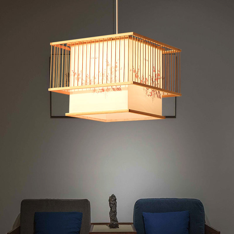 Japanese Square Embroidery Bamboo Chandelier