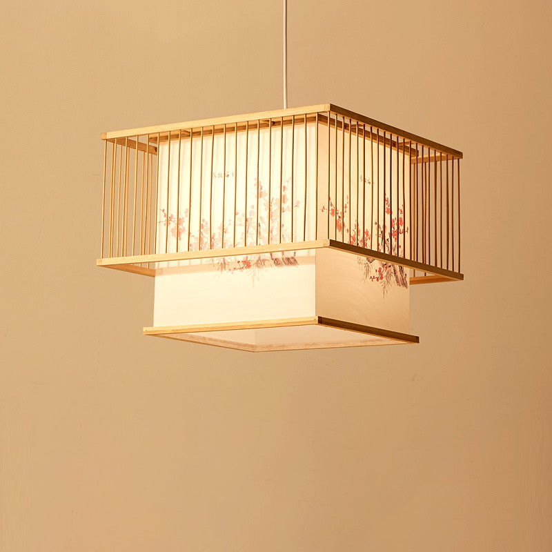 Japanese Square Embroidery Bamboo Chandelier