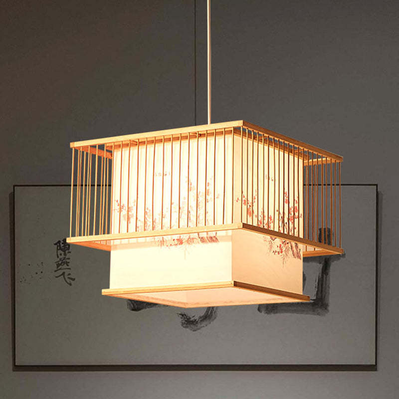 Japanese Square Embroidery Bamboo Chandelier