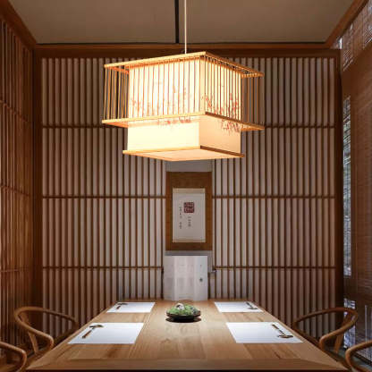 Japanese Square Embroidery Bamboo Chandelier — 220V-240V For UK/AU