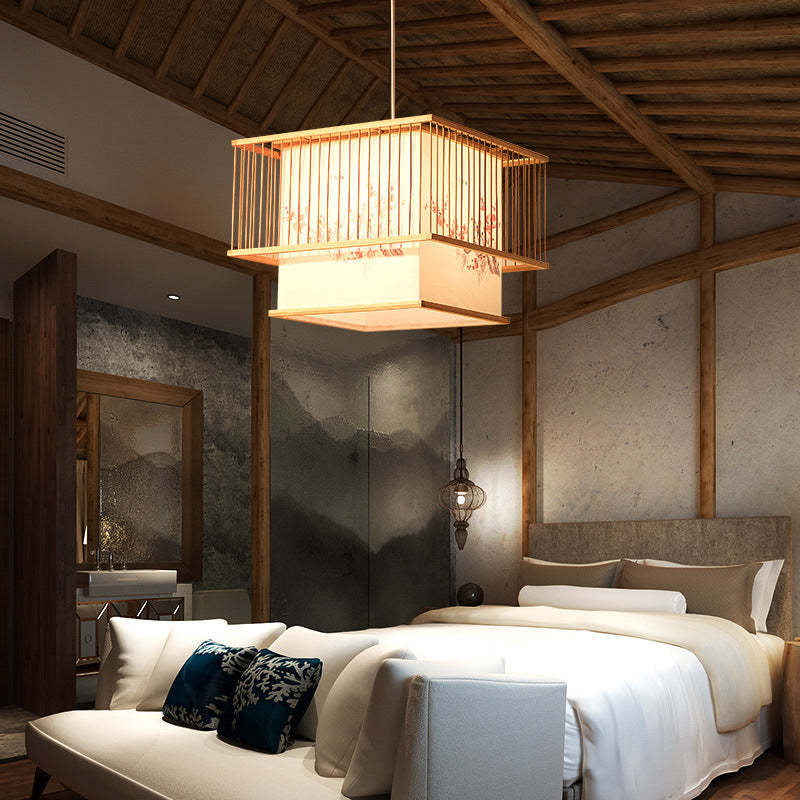 Japanese Square Embroidery Bamboo Chandelier