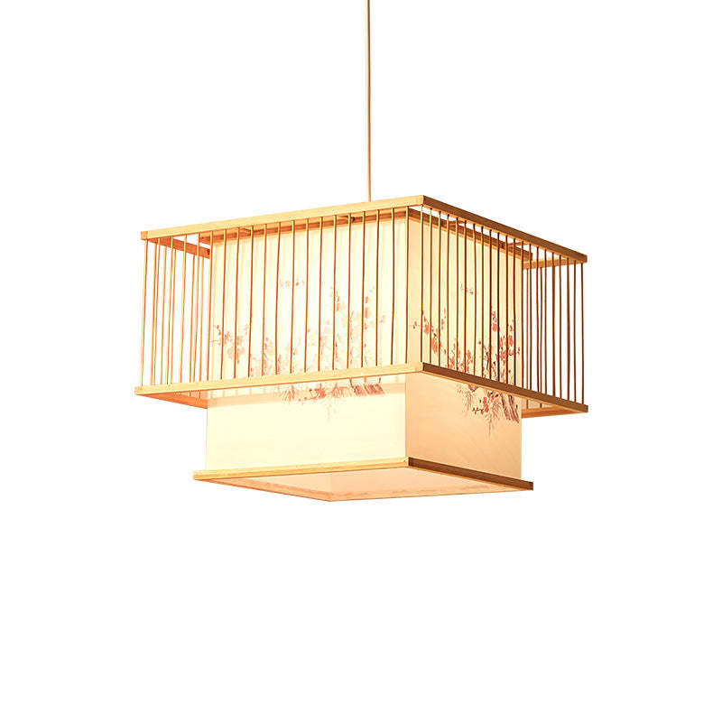 Japanese Square Embroidery Bamboo Chandelier