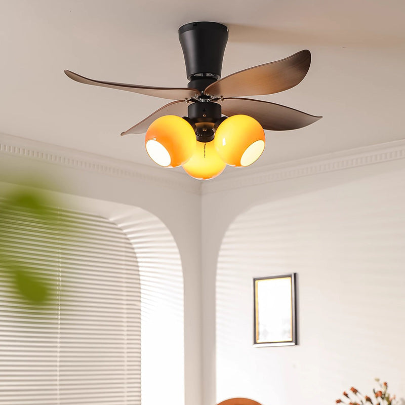 French Glass Iron 3-Light Ceiling Fan Light