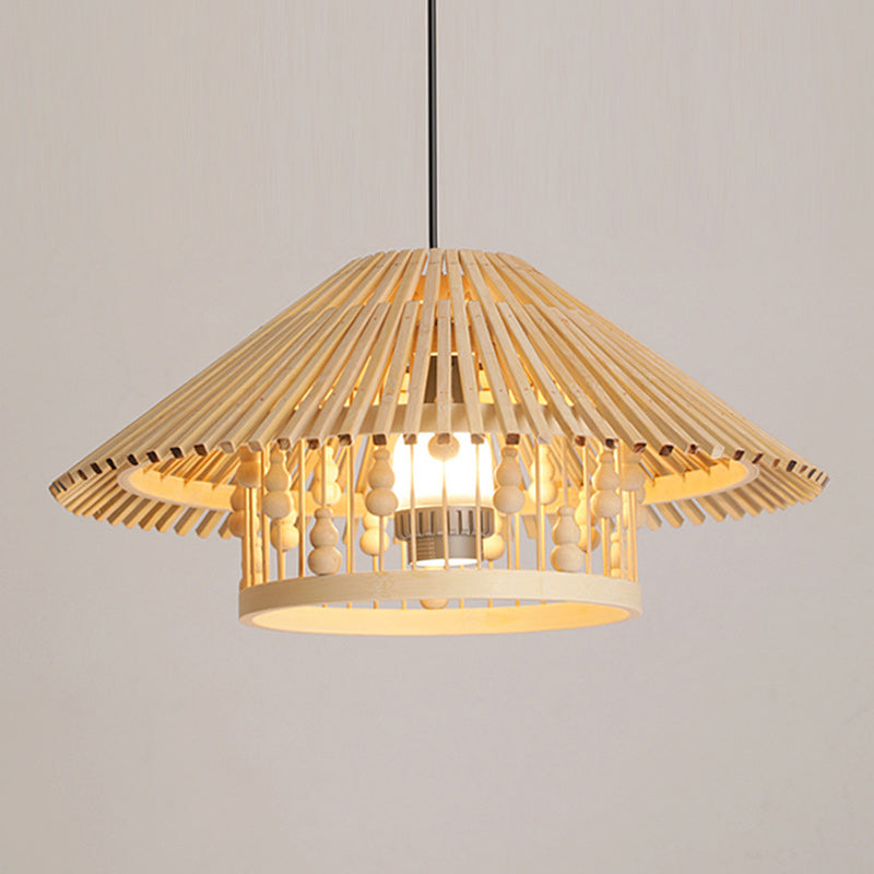 Japanese House Shape Solid Wood Woven Chandelier