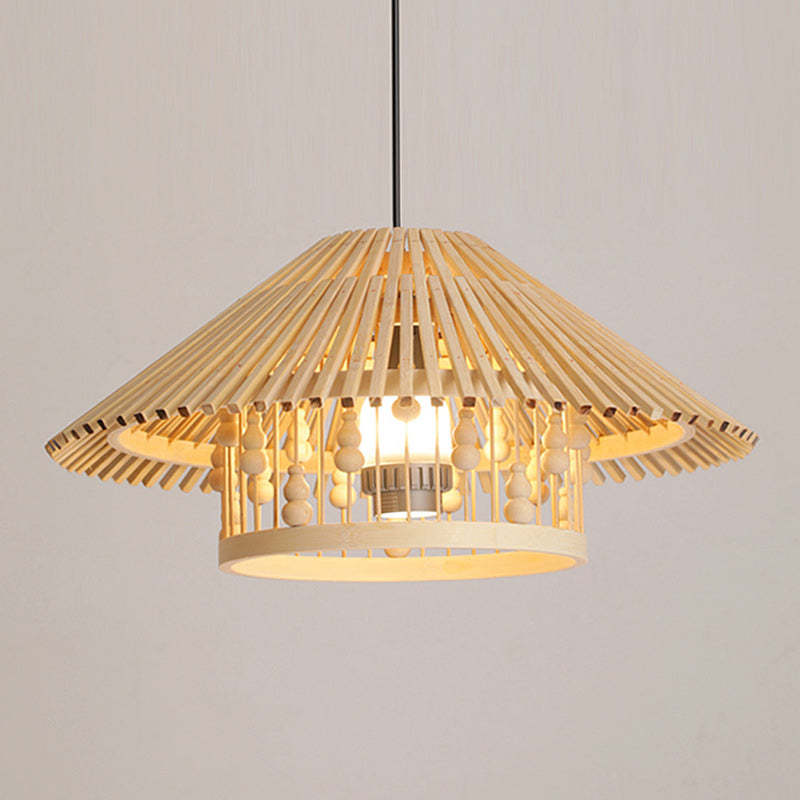Japanese House Shape Solid Wood Woven Chandelier