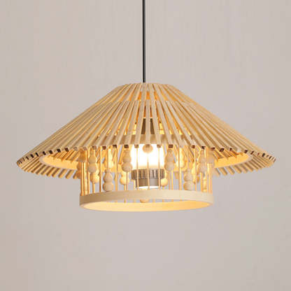 Japanese House Shape Solid Wood Woven Chandelier