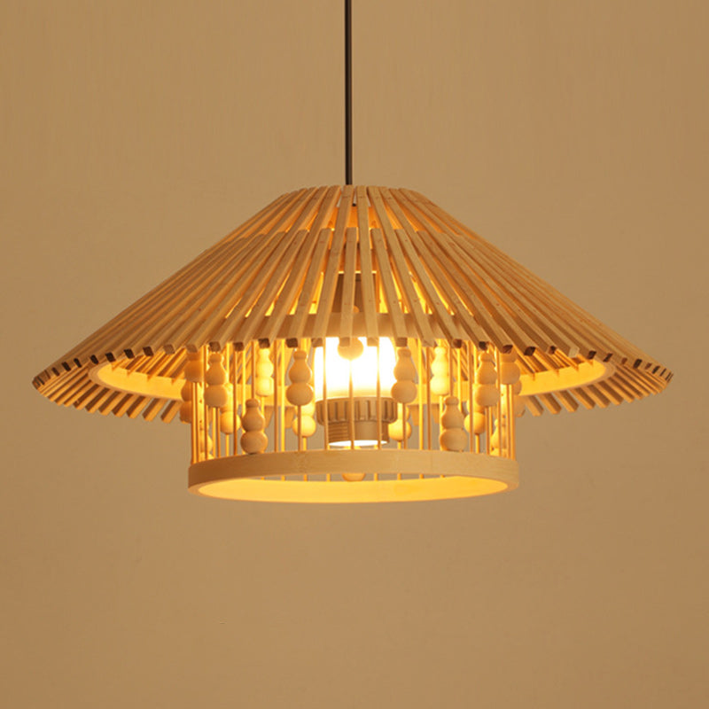 Japanese House Shape Solid Wood Woven Chandelier