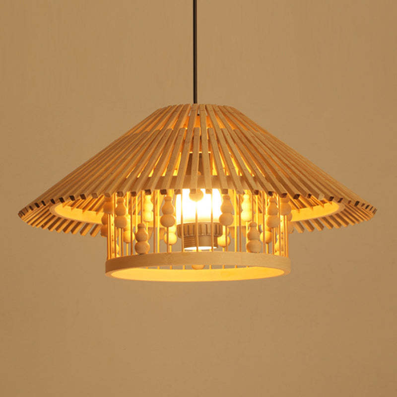 Japanese House Shape Solid Wood Woven Chandelier
