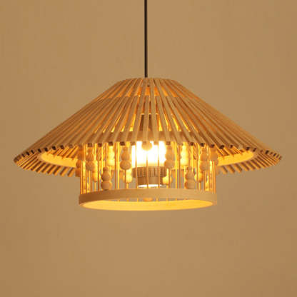 Japanese House Shape Solid Wood Woven Chandelier