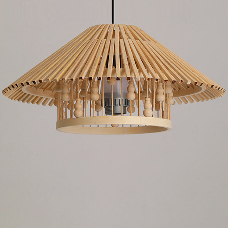 Japanese House Shape Solid Wood Woven Chandelier