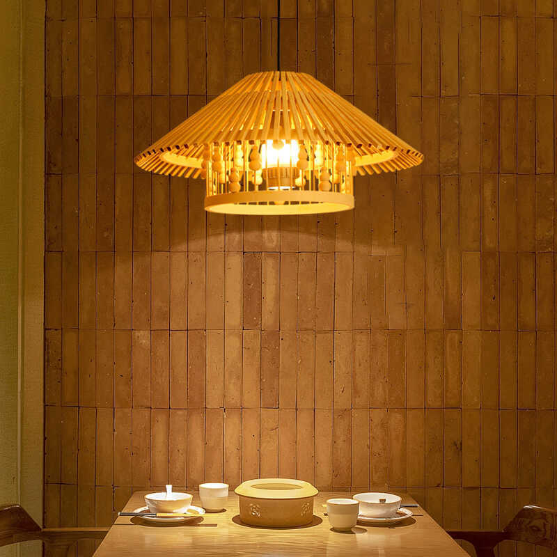 Japanese House Shape Solid Wood Woven Chandelier — 110V-120V For US/CA