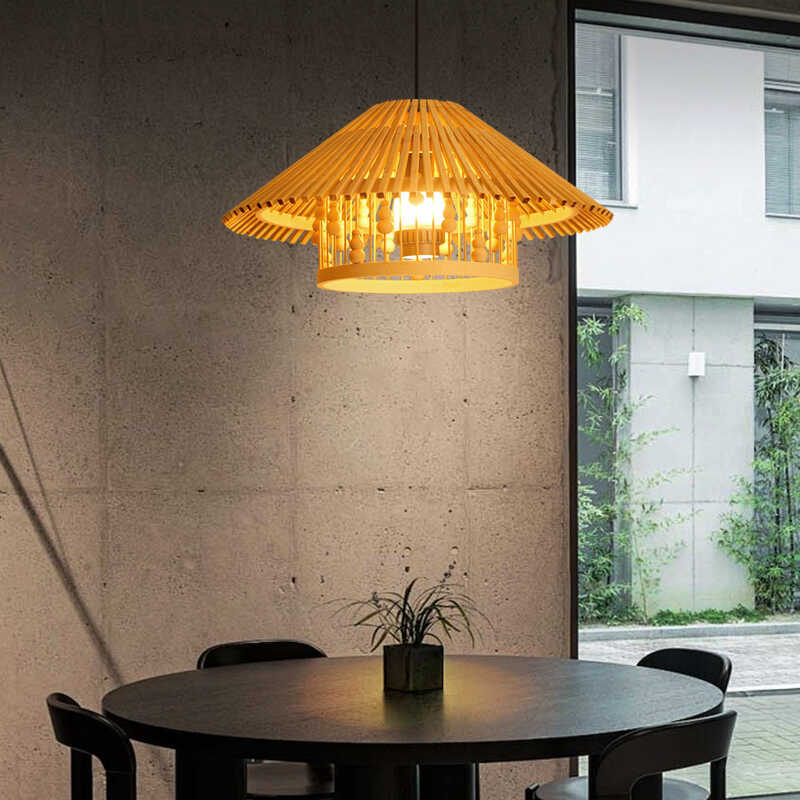 Japanese House Shape Solid Wood Woven Chandelier