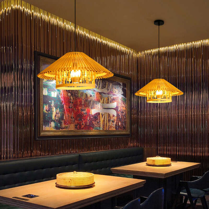 Japanese House Shape Solid Wood Woven Chandelier