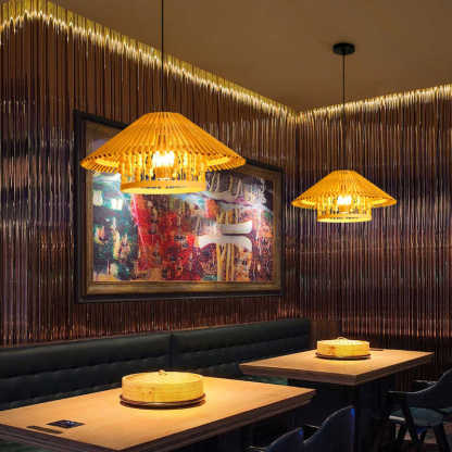 Japanese House Shape Solid Wood Woven Chandelier