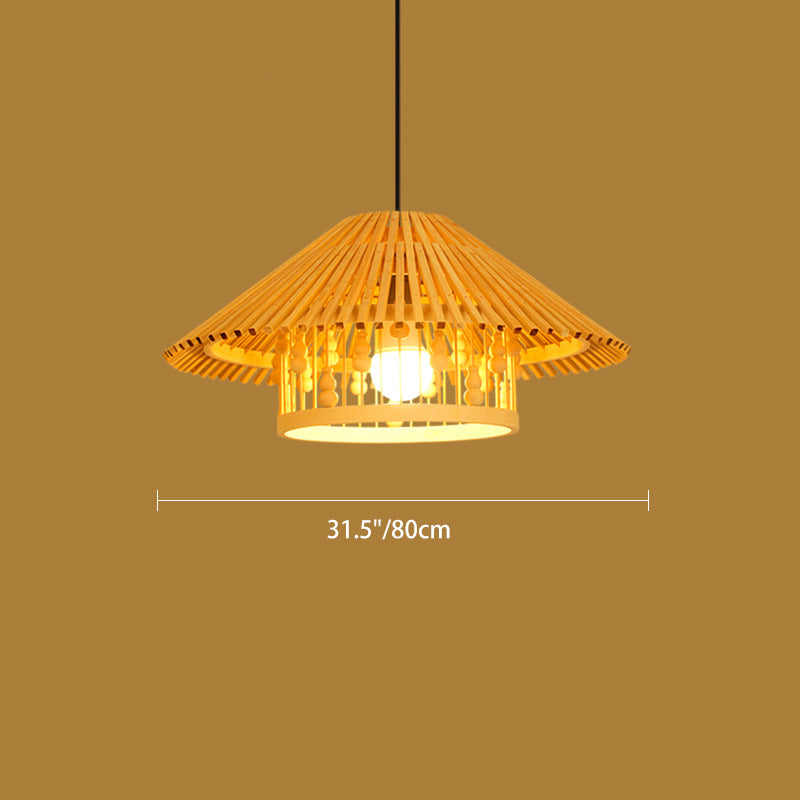 Japanese House Shape Solid Wood Woven Chandelier — 110V-120V For US/CA