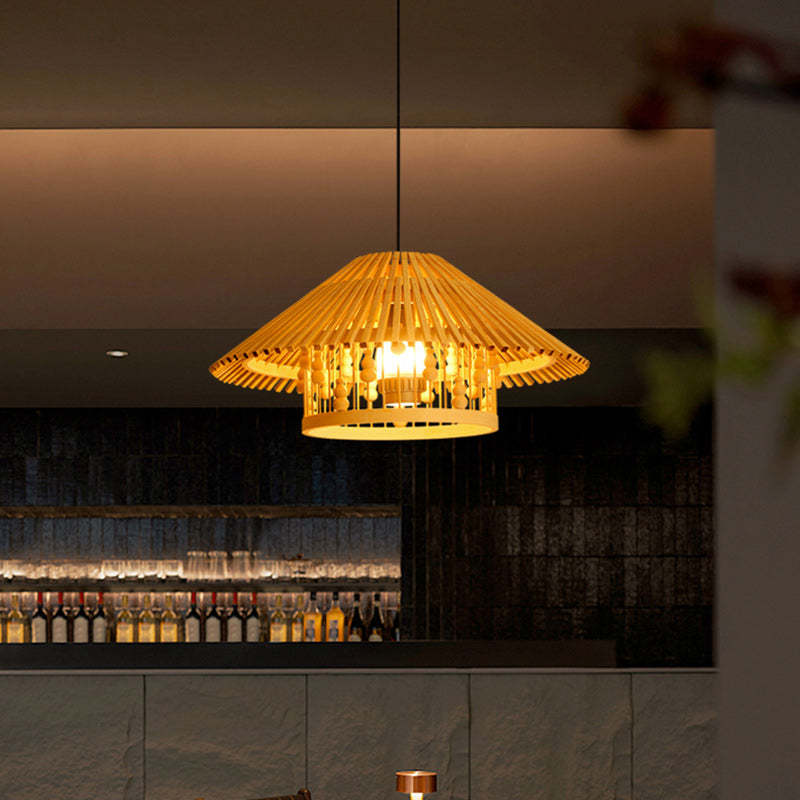 Japanese House Shape Solid Wood Woven Chandelier