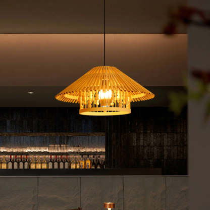 Japanese House Shape Solid Wood Woven Chandelier