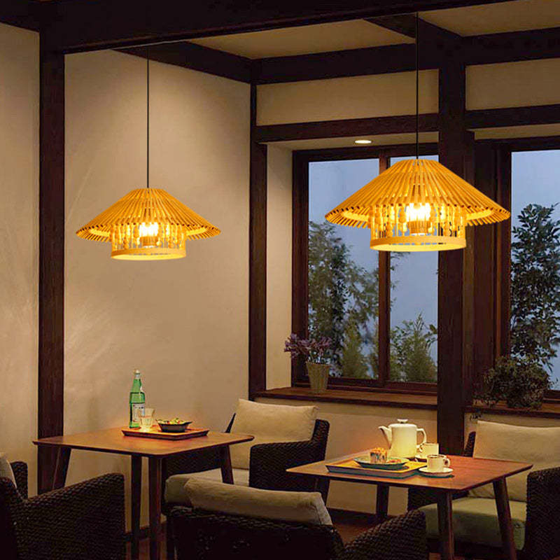 Japanese House Shape Solid Wood Woven Chandelier — 220V-240V For UK/AU