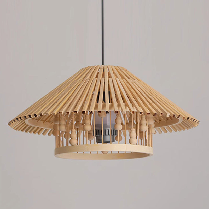 Japanese House Shape Solid Wood Woven Chandelier