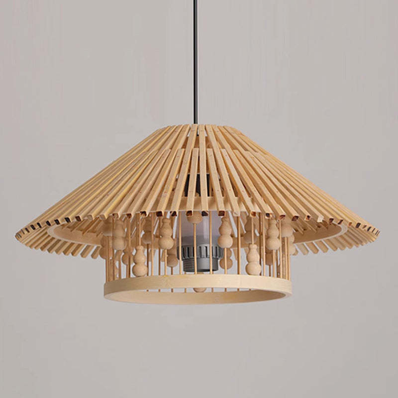 Japanese House Shape Solid Wood Woven Chandelier