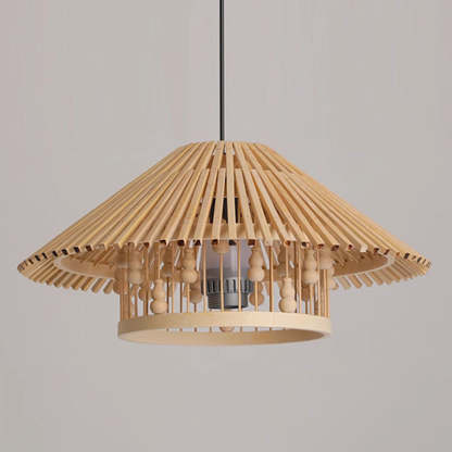 Japanese House Shape Solid Wood Woven Chandelier
