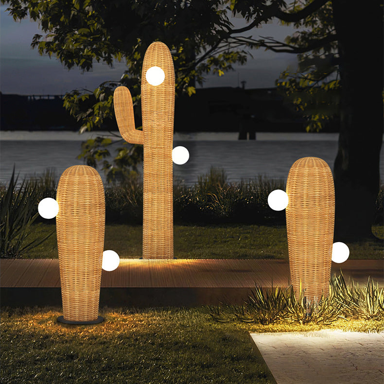 Waterproof Cactus Rubber Rattan Stainless Steel Floor Lamp