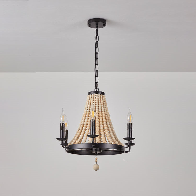 Traditional Rustic Dome Wooden Bead Iron Chandelier