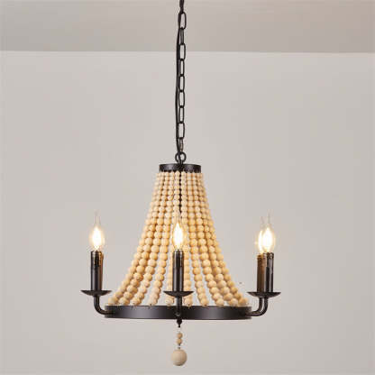 Traditional Rustic Dome Wooden Bead Iron Chandelier