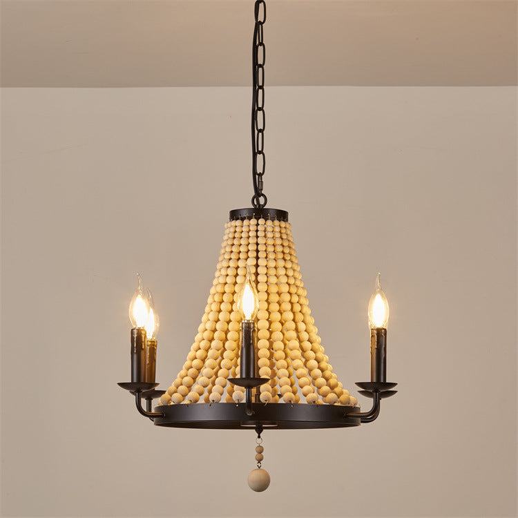Traditional Rustic Dome Wooden Bead Iron Chandelier — 220V-240V For UK/AU