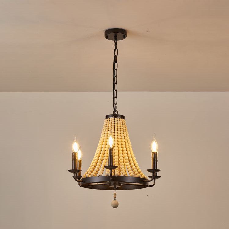 Traditional Rustic Dome Wooden Bead Iron Chandelier — 110V-120V For US/CA
