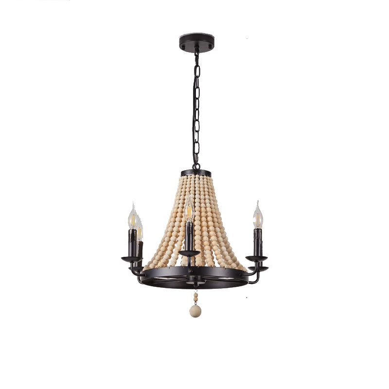 Traditional Rustic Dome Wooden Bead Iron Chandelier