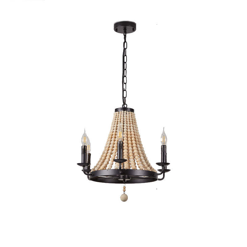 Traditional Rustic Dome Wooden Bead Iron Chandelier