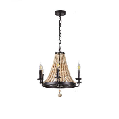 Traditional Rustic Dome Wooden Bead Iron Chandelier