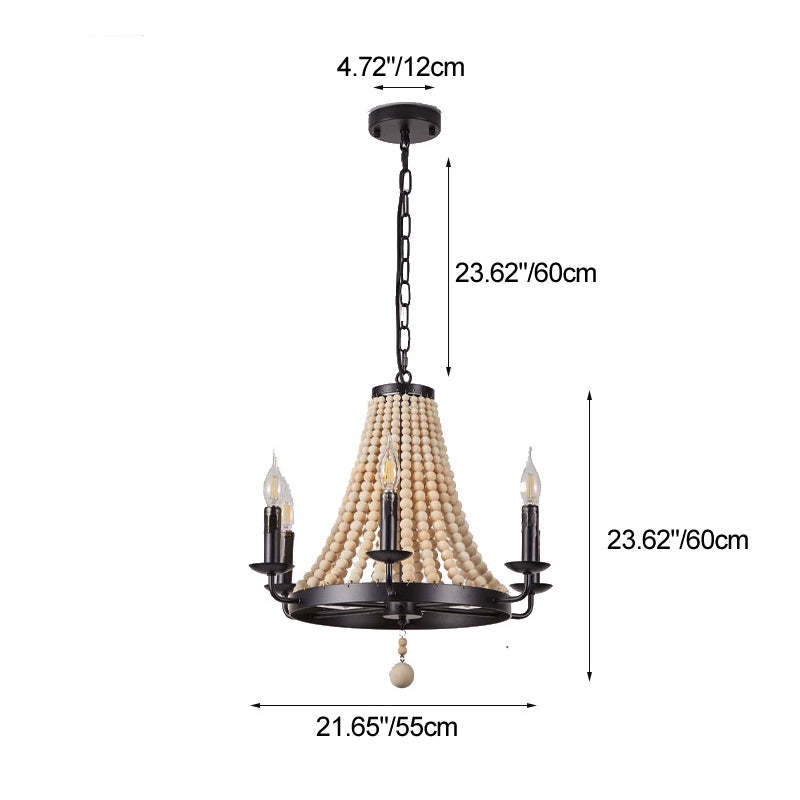 Traditional Rustic Dome Wooden Bead Iron Chandelier
