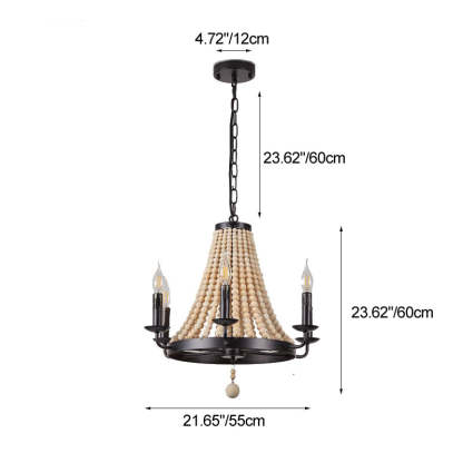 Traditional Rustic Dome Wooden Bead Iron Chandelier