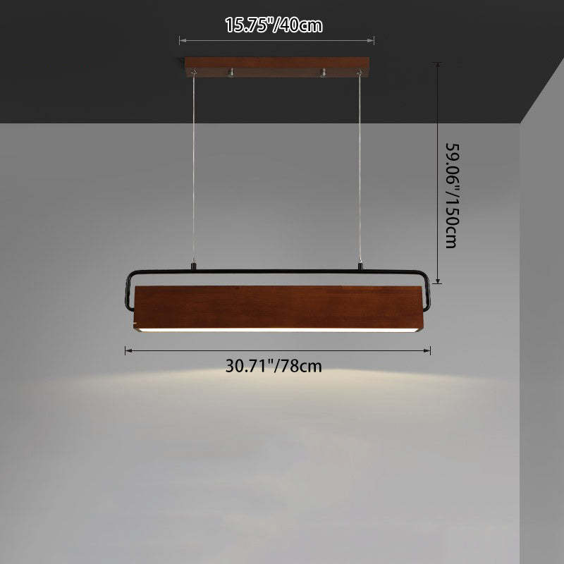 Chinese Cuboid Solid Wood Acrylic Iron LED Island Chandelier