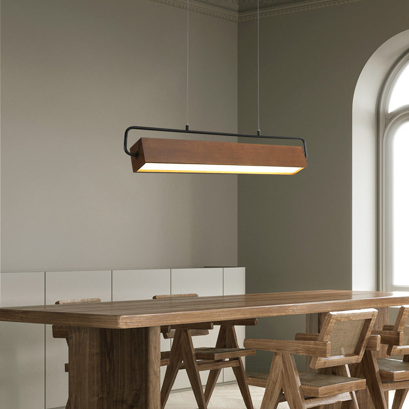 Chinese Cuboid Solid Wood Acrylic Iron LED Island Chandelier