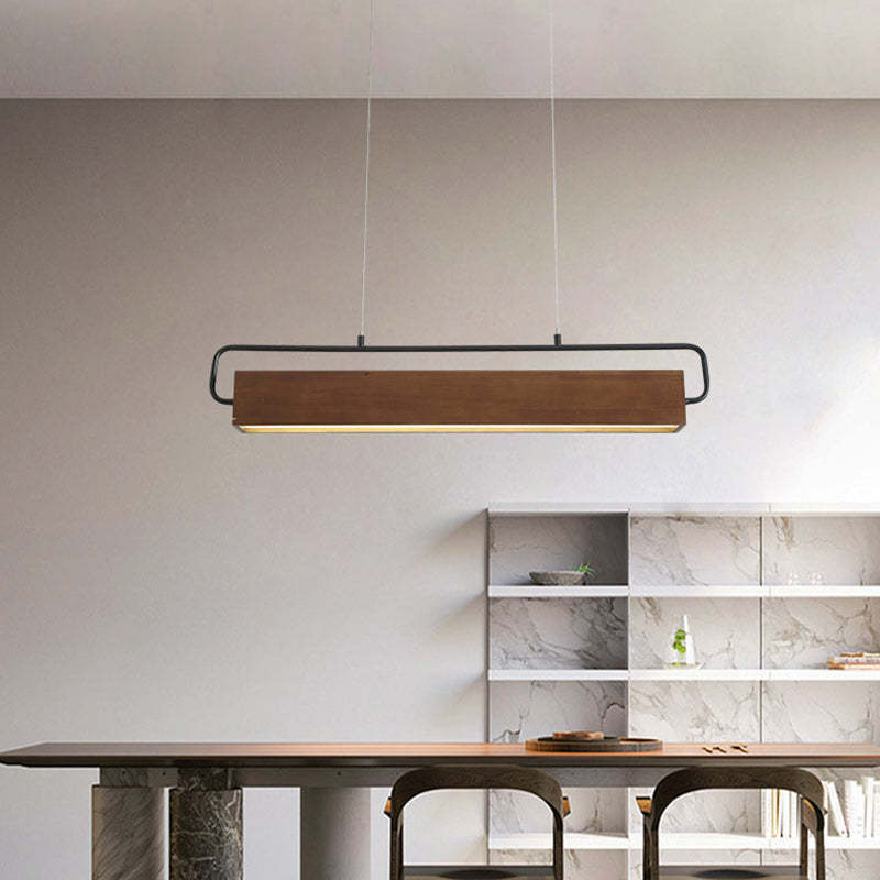 Chinese Cuboid Solid Wood Acrylic Iron LED Island Chandelier